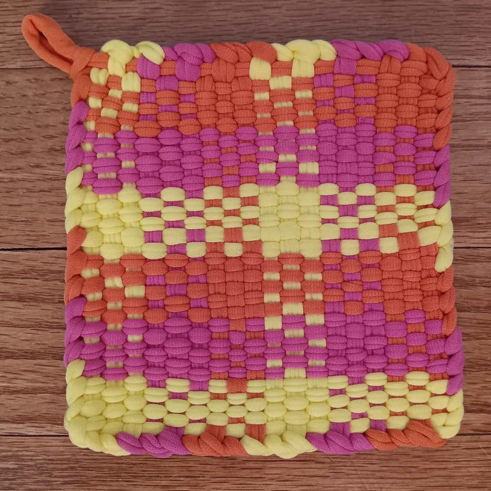 Set of 2 Hand Crafted Colorful Plaid Hand Woven Pot Holders 5